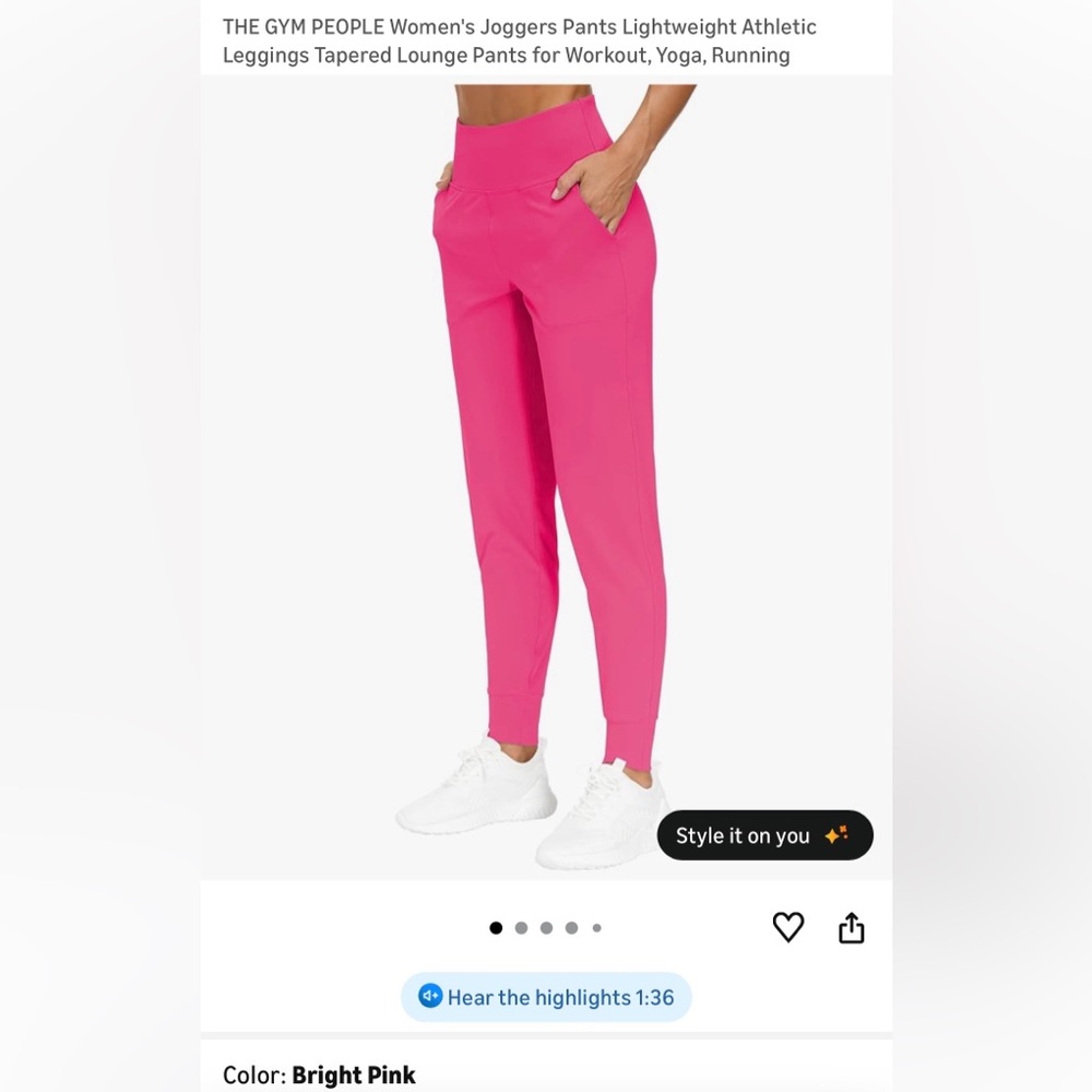 THE GYM PEOPLE Women's Athletic Joggers in Bright Pink